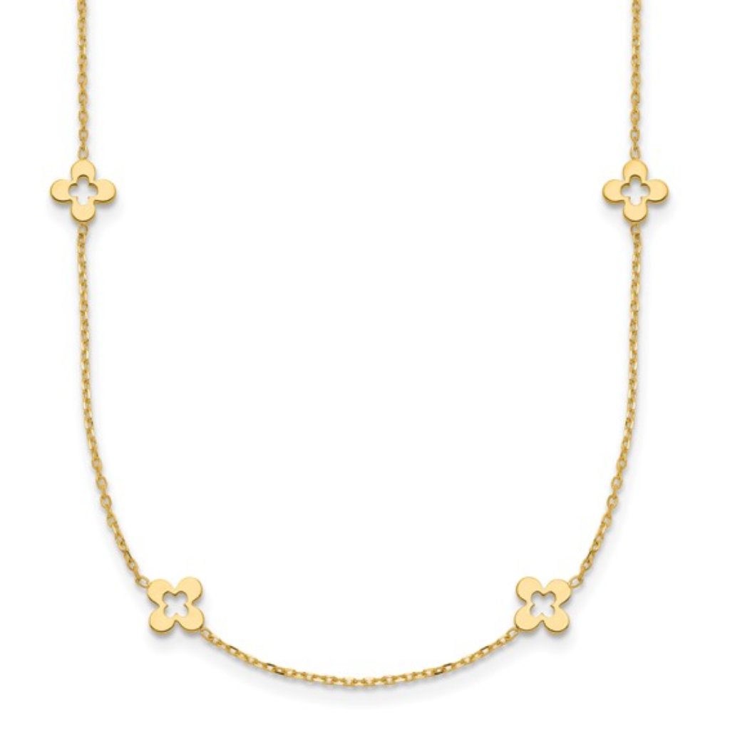 14k Yellow Gold 4-Leaf Clover 16" + 2" Ext Necklace 8 Irish Shamrock Cable Chain